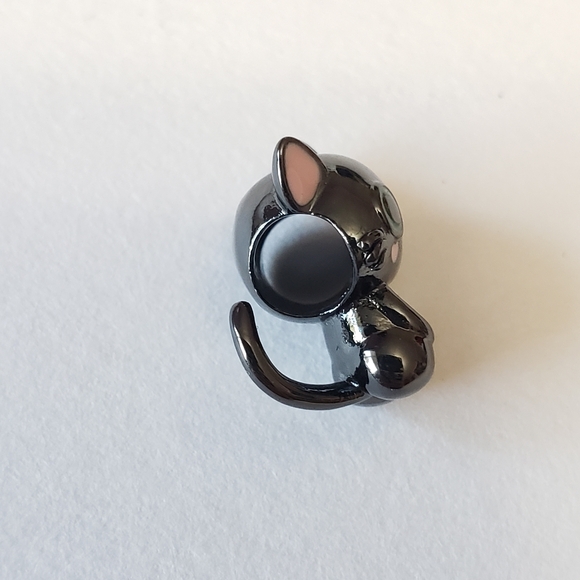 New Black Cat Silver Plated Fit Charm, with pink heart Rhinestone - Picture 5 of 7
